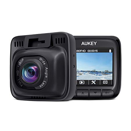 AUKEY Dash Cam, Full HD 1080P, 170° Wide Angle Lens, Night Vision, Car Dashboard Camera