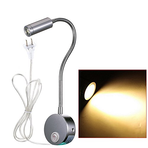 WannaBi Plug Wired Flexible 3 Watts 3W Gooseneck Led Wall Light Sconce Lamp Lighting for Bedroom Reading Bathroom with Plug