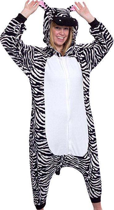 Silver Lilly Unisex Adult Pajamas - Plush One Piece Cosplay Zebra Animal Costume