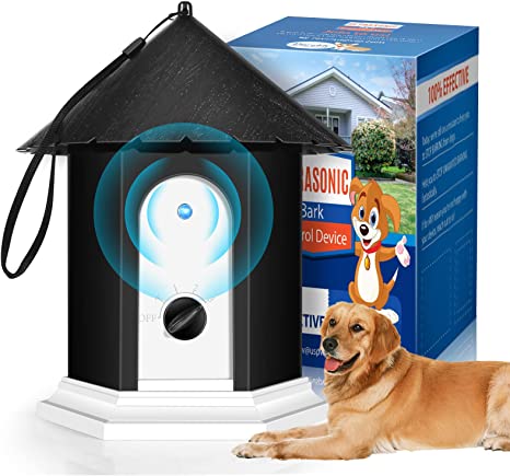 Durable Anti Barking Device, Dog Barking Deterrent with 4 Adjustable Sensitivity & Frequency, Training Tools Up to 50 Ft Range, Outdoor and Weatherproof Birdhouse Dog Barking Control Devices