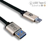 USB Type C USB C to Type A USB A 30 Cable by Qube Gadget- in aluminum casing and fiber braided - 33FT1M Gold