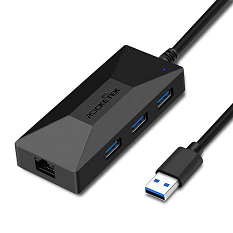 Rocketek 3 Ports USB 3.0 Hub Build in USB 3.0 to RJ45 Gigabit Ethernet 10/100/1000 Mbps Network LAN Adapter Compatible Microsoft Surface pro, Chromebook, Dell, Asus, Lenovo, HP & More