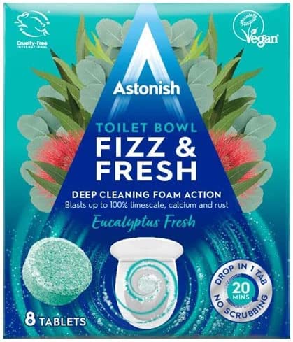 Astonish Toilet Bowl Fizz & Fresh Deep Cleaning Foam Action Tabs | 8 Toilet Block Tablets, Eucalyptus Fresh