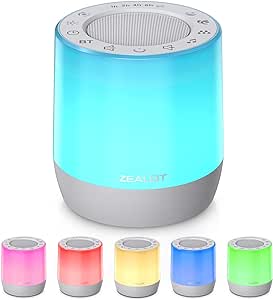 White Noise Machine, ZEALOT Sleep Sound Machine with 20 Soothing Sounds, 6 Colors Night Light, 4 Timers Adjustable for Babies Sleep, 3-in-1 Bluetooth Speaker for Adult, Kids, Babies