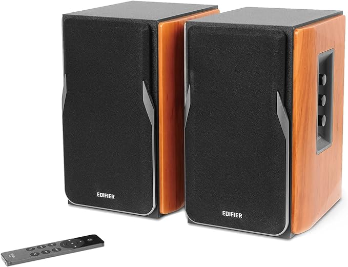 Edifier R1380DB 2.0 Active Bookshelf Speakers - Bluetooth, Optical, Coaxial, Line in Connection, Wireless Remote, 4inch Mid-Bass, Wooden Enclosure, 42W RMS - Brown