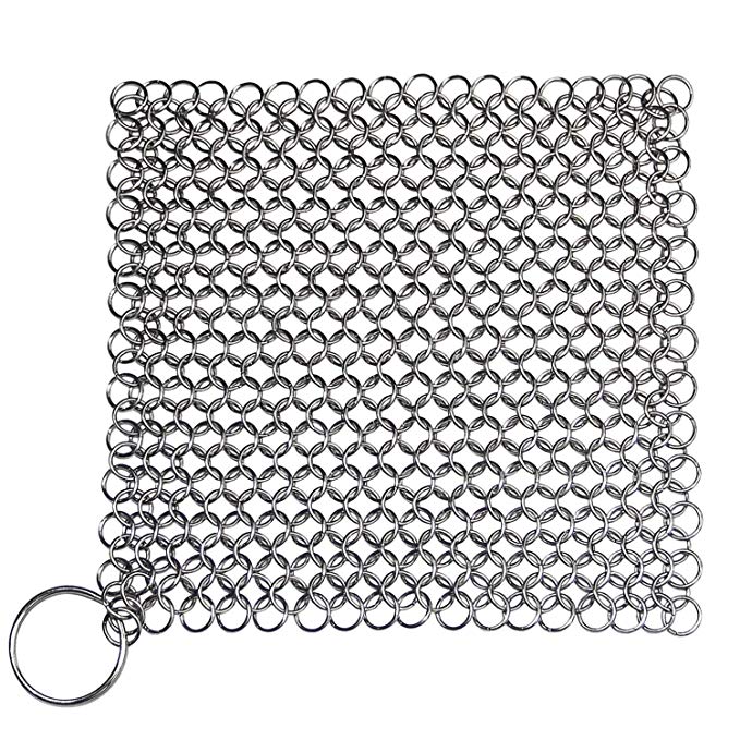 Blisstime Cast Iron Cleaner 16x16 Centimeter Premium Stainless Steel Chainmail Scrubber