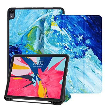 Ayotu Case for iPad Pro 11 Inch 2018 with Apple Pencil Holder[Support Apple Pencil Charging],Slim Trifold Stand Case, Auto Sleep/Wake, Soft TPU Back Cover for iPad Pro 11 Inch 2018,The Oil Painting