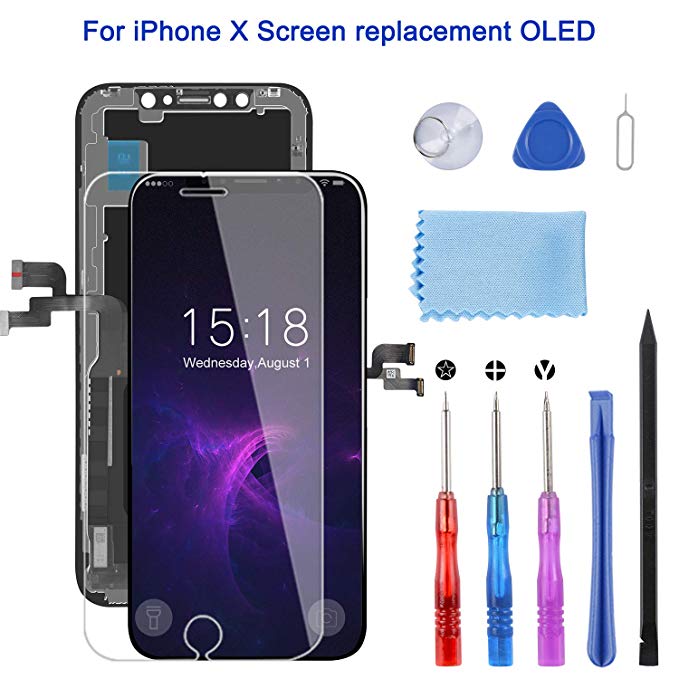 YPLANG Screen Replacement Compatible for iPhone X Screen Replacement Black OLED [NOT LCD] Display 3D Touch Digitizer Frame Assembly Full Repair Kit, with Repair Tools