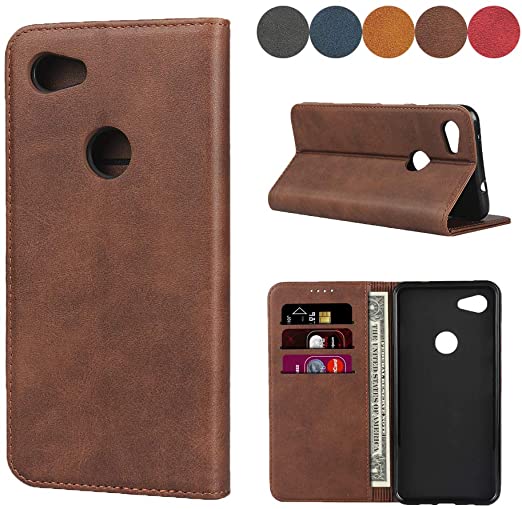 SailorTech Google Pixel 3A XL Leather Case, Pixel 3AXL Case Wallet Flip Folio Cover Stand Card Slots PU Leather TPU Rubber Magnetic Closure Slim Bumper Shockproof case for Pixel 3A XL（6.0”）-Dark Brown