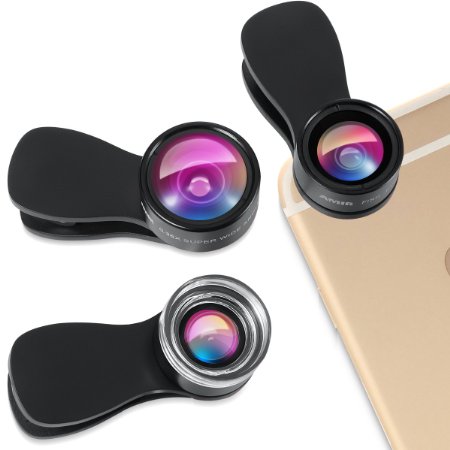 3 in 1 Clip-on Cell Phone Camera Lens Kit, Amir® 25x Macro Lens   0.36x Wide Angle Lens   180° Fisheye Lens for iPhone 6, 6S, 6S Plus, 5, 5S, 5C, 5SE, 4, 4S, Samsung Galaxy, Note, Windows and All Smartphones