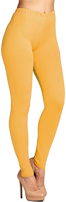 Leggings Mania Women's Plus Solid Color Full Length High Waist Leggings Mustard