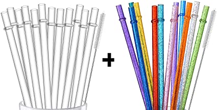 ALINK 12 Reusable Clear Straws   12 Reusable Glitter Straws