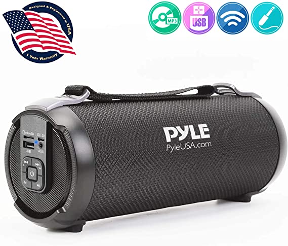 Wireless Portable Bluetooth Boombox Speaker - 100 Watt Rechargeable Boom Box Speaker Portable Music Barrel Loud Stereo System with AUX Input, MP3/USB/SD Port, Fm Radio, 2.5" Tweeter - Pyle PBMSPG3BK