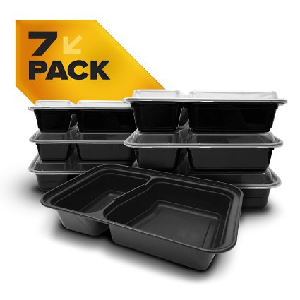 Fitpacker DUO 2 Compartment Meal Prep Containers - Reusable with Lids, Microwave and Dishwasher Safe, Bento Lunch Box, Stackable, Set of 7