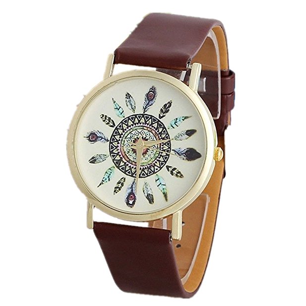 Watches,UPLOTER Vintage Feather Dial Leather Band Quartz Analog Unique Wrist Watches