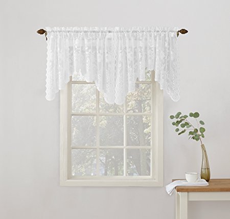 No. 918 Alison Floral Lace Sheer Rod Pocket Curtain Panel, 58" x 32", White