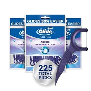 Oral-B Glide Peppermint Dental Floss Picks with Arctic Peppermint Oil Flavor, 75 Count, Pack of 3