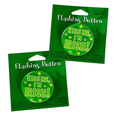 2 Pcs Set of St. Patrick's Day Costume Play Kiss Me I'm Irish LED Flashing Buttons, Battery Included, Happy Saint Patrick Day Party Play Costume, Bar Decorative Seasonal Green Patty.