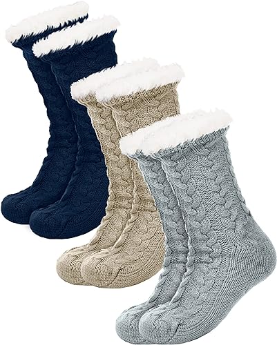 SATINIOR 3 Pairs Women's Winter Slipper Socks Soft Warm Cozy Fuzzy Fleece-lined Slipper Socks