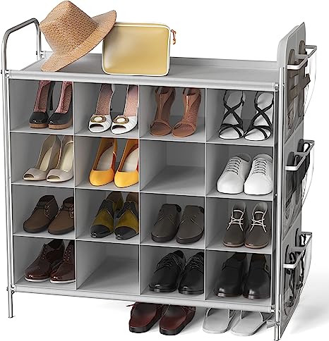 Simple Houseware 4-Tier 16-Cube Shoe Rack Organizer, Grey