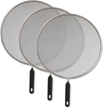 U.S. Kitchen Supply Set of 3 Classic 13" Splatter Screens - Stainless Steel Fine Mesh, Comfort Grip Handles - Use on Boiling Pots Frying Pans - Grease Oil Guard, Safe Cooking Splash Protection Lid