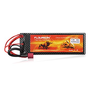 Floureon 7.4V 5200mAh High Power 2S 30C Lipo Battery with Dean-Style T Connector for RC Car Buggy Truck Truggy Drone and FPV (5.45 x 1.85 x 0.98 Inch)