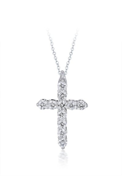Diamond Studs Forever 1/2 Carats Total Weight Diamond Cross Pendant With Chain GH/I1 14K White Gold