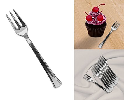 Mini Silver Disposable Dessert And Appetizer Forks Set Of 48, 4.5 Inches