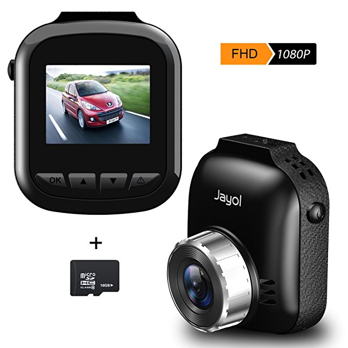 Mini Car Dash Cam, Jayol Dashboard Cameras 170°Wide Angle Digital Recorder WDR/DVR 1080P Full HD, 16GB TF Card Included, Sony Sensor, Video Recorder Loop Recording, Built in G-Sensor, Park Monitor (CT506)