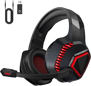 Captain 100 Wireless Gaming Headsets for PS5, PS4, Mac, Switch, PC, Computer - 2.4GHz Wireless & Bluetooth 5.2 Gamer Gaming Headphones Wireless, ENC Noise-Canceling Mic, 50MM Drivers, Red