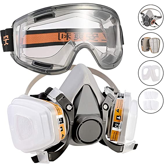 Respirator Mask,Faburo Half Facepieces Dust Gas Mask with Filter,Paint Mask,Chemical Mask for Breathing Protection Against Dust,Organic Vapors,Chemicals, with Safety Industrial Goggles included