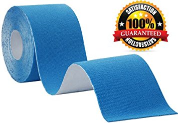 Kinesiology Tape, LuxFit Premium Kinesiology Physio Tape 2" x 16.5', Sports Tape, Is Great For Tennis Elbow, Achilles Tendon, Knee, Ankle, Shin, And Thigh Support And Recovery. Kinesio Tape, Which Means Movement Tape Is An Elastic Therapeutic Tape Used By Athletes Worldwide. Athletic Tape, Muscle Tape, IS Great For Runners, Joggers, Swimmers, Tennis, Bikers Etc. KT. High Thread Count – Waterproof – Strong Adhesive! (Blue)