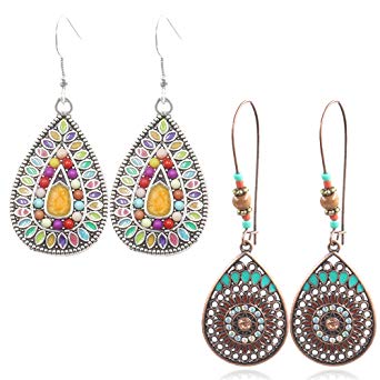 Vitaltyextracts Bohemian National Style Hollow Water Drop Shaped Alloy Long Earrings (Brown)