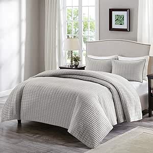 Comfort Spaces - CS14-0060 Kienna Quilt Coverlet Bedspread Ultra Soft Hypoallergenic All Season Lightweight Filling Stitched Bedding Set, King 104 inch x 90 inch, Gray 2 Piece