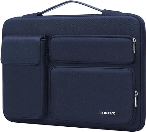 MOSISO 360 Protective Laptop Sleeve Compatible with MacBook Pro 16 inch 2024-2019 M3 A2991 M2 A2780 M1 A2485 A2141, 15-15.6 inch Notebook, Side Open Bag with 2 Raised&1 Flapover Pockets, Navy Blue