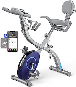 MERACH Cyclette Pieghevole 4 in 1, Spinning Bike con Monitor LCD e Misurazione Manuale Delle Pulsazioni, Cyclette Magnetiche con Comodo Cuscino del Sedile, per la Casa, Salvaspazio