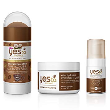 Yes To Coconut Face Kit - Ultra Hydrating for Dry Skin (Scrub & Cleanser Stick, Eye Balm, Facial Souffle Moisturizer)