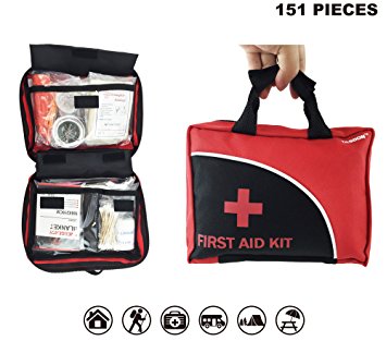 First Aid Kit-151 Piece -Outdoor Waterproof Emergency Rescue Bag, Supplies for Car,Home,Travel,Office or Sports,TASOON SA001