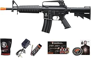 Lancer Tactical Gen I 400 FPS Airsoft M4 Commando M933 AEG Rifle with Battery and Charger, 1000 Rounds 0.20g BBS