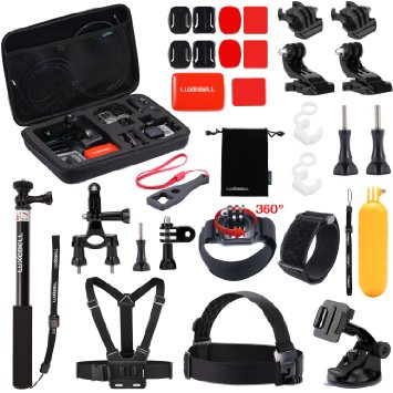 Luxebell 30-in-1 Outdoor Sports Accessories Kit for Gopro Hero 4 Session Black Silver Hero  LCD 3  3 2 Camera and Sjcam Sj4000 Sj5000 - Chest Mount Harness / Head Strap / Floating Grip / Case