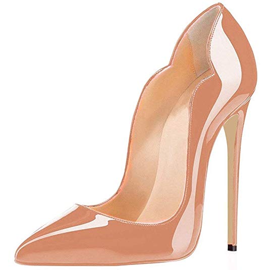 Comfity Stiletto Pumps Heel Pointed Shoes for Women, Sexy All Patent Leather Suede Pump High-Heeled Basic Shoe, 12CM Thick Elegant Wedding Party Queen Heels