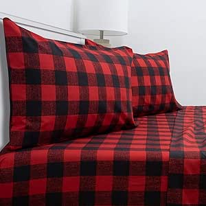 Twin XL Sheets - Breathable Luxury Sheets with Full Elastic & Secure Corner Straps Built In - 1800 Supreme Collection Extra Soft Deep Pocket Bedding Set, Sheet Set, Twin XL, Buffalo Check Burgundy