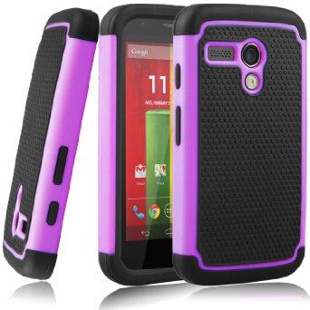 MOTO G case,EC™ Shock Absorbing Dual Layer Hybrid Case, Heavy Duty Protective Armor Case Cover for Motorola Moto G (1st Gen only)with Screen Protector and Stylus Pen (Purple)