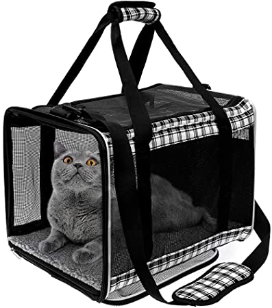 EXPAWLORER Large Cat Carrier - 17 inches Big Cat Carrier for Medium Large Cats Water-Proof, Escape-Proof, Soft-Sided Pet Carrier with Comfortable Pad, Fit for Puppy, 2 Small Cats