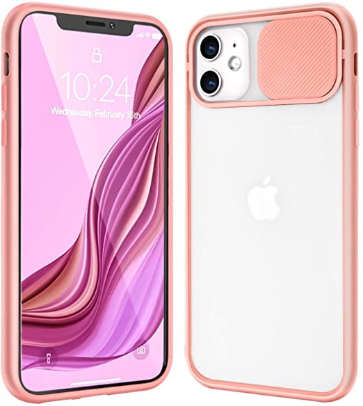 Ownest Compatible with iPhone 12 Pro Max (6.7 Inch) Clear Frosted Case,with Slide Camera Cover Protection Design,Slim and Lightweight Anti-Yellow Case for iPhone 12 Pro Max-(Pink)