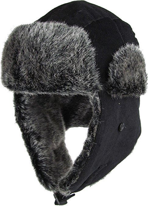 Corduroy Aviator Trooper Trapper Hat Winter Cap Warm Faux Fur