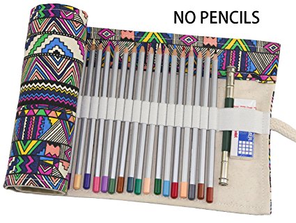 Hz.Codelo Canvas Pencil Wrap Roll up Case Hold for 72 Colored Pencils, Travel Carrying Organizer Holder,Great for Kids Adult Coloring Book - Bohemian(NO PENCILS included)