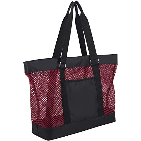 Eastsport Mesh Tote Beach Bag, Black/Red