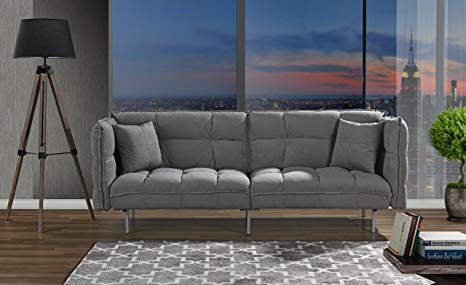 Divano Roma Furniture Collection - Modern Plush Tufted Velvet Fabric Splitback Living Room Sleeper Futon (Light Grey)