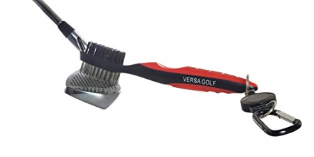 VersaGolf Golf Club Cleaning Brush - Metal and Nylon Bristles with Groove Tip - Retractable - Improves Backspin and Ball Control - Enjoy Cleaner Woods, Wedges and Irons